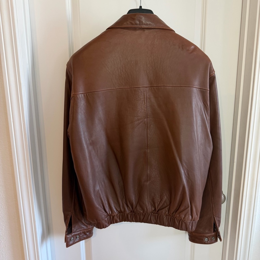 Vtg Roundtree & Yorke Brown Lambskin Leather Bomber Jacket Lg Plaid Lined Zip - Picture 10 of 16